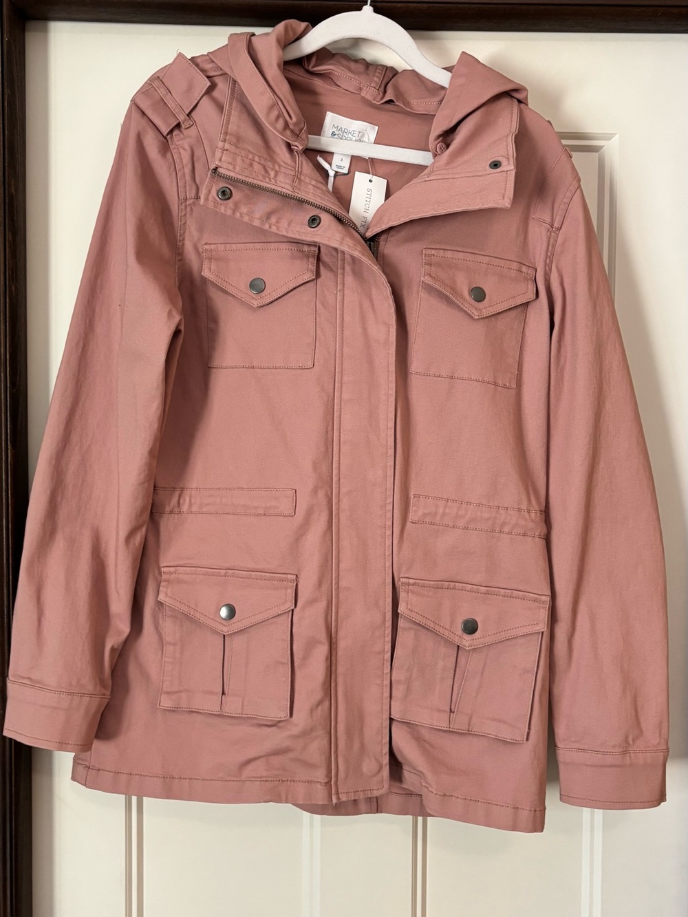 Market & Spruce Kathleen Dusty Rose Cargo Jacket with Removable Hood sz Small